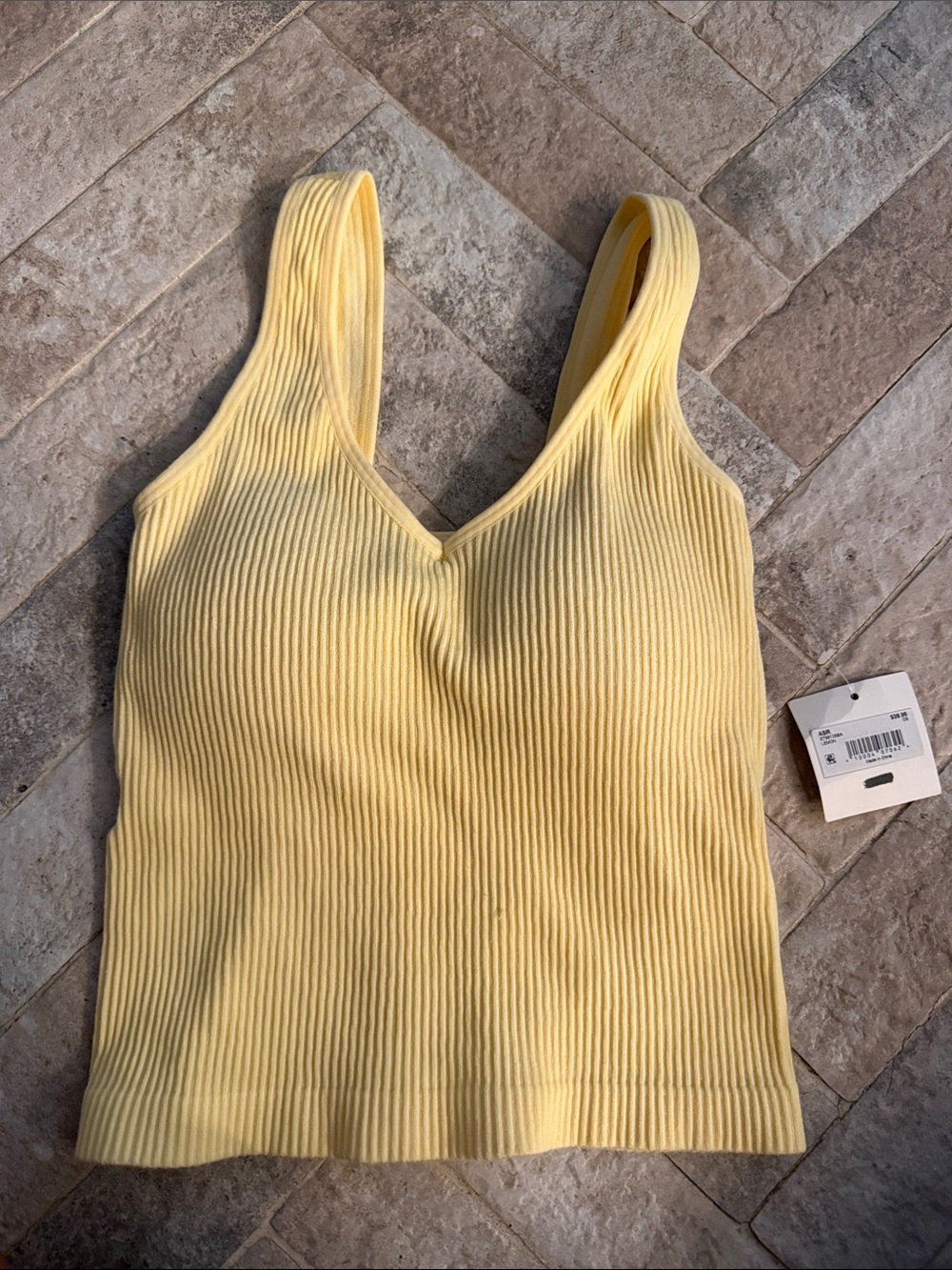Women's Ribbed V-Neck Tank Top in Pale Yellow